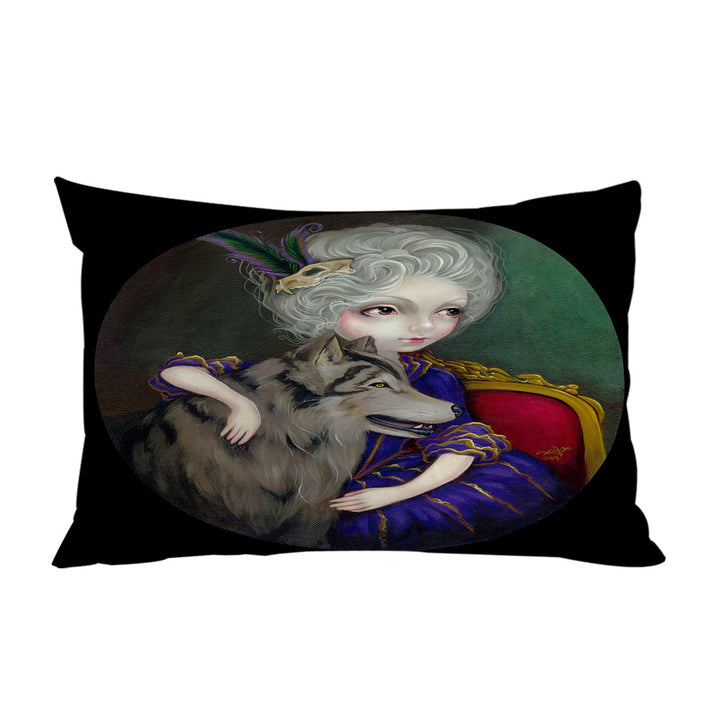 Pillow Case Covers with Loup Garou Big Eyed Beautiful Girl and Her Wolf