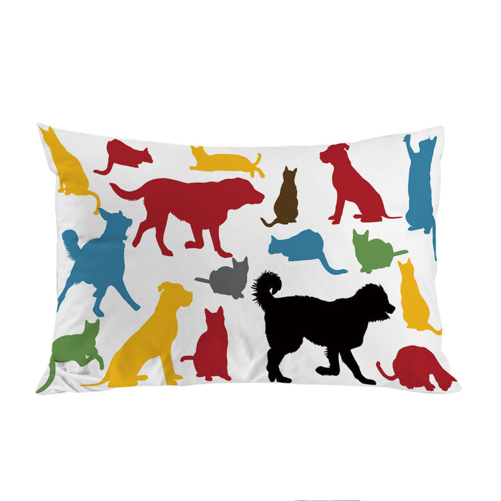 Pillow Case Covers with Multi Colored Dogs Silhouettes