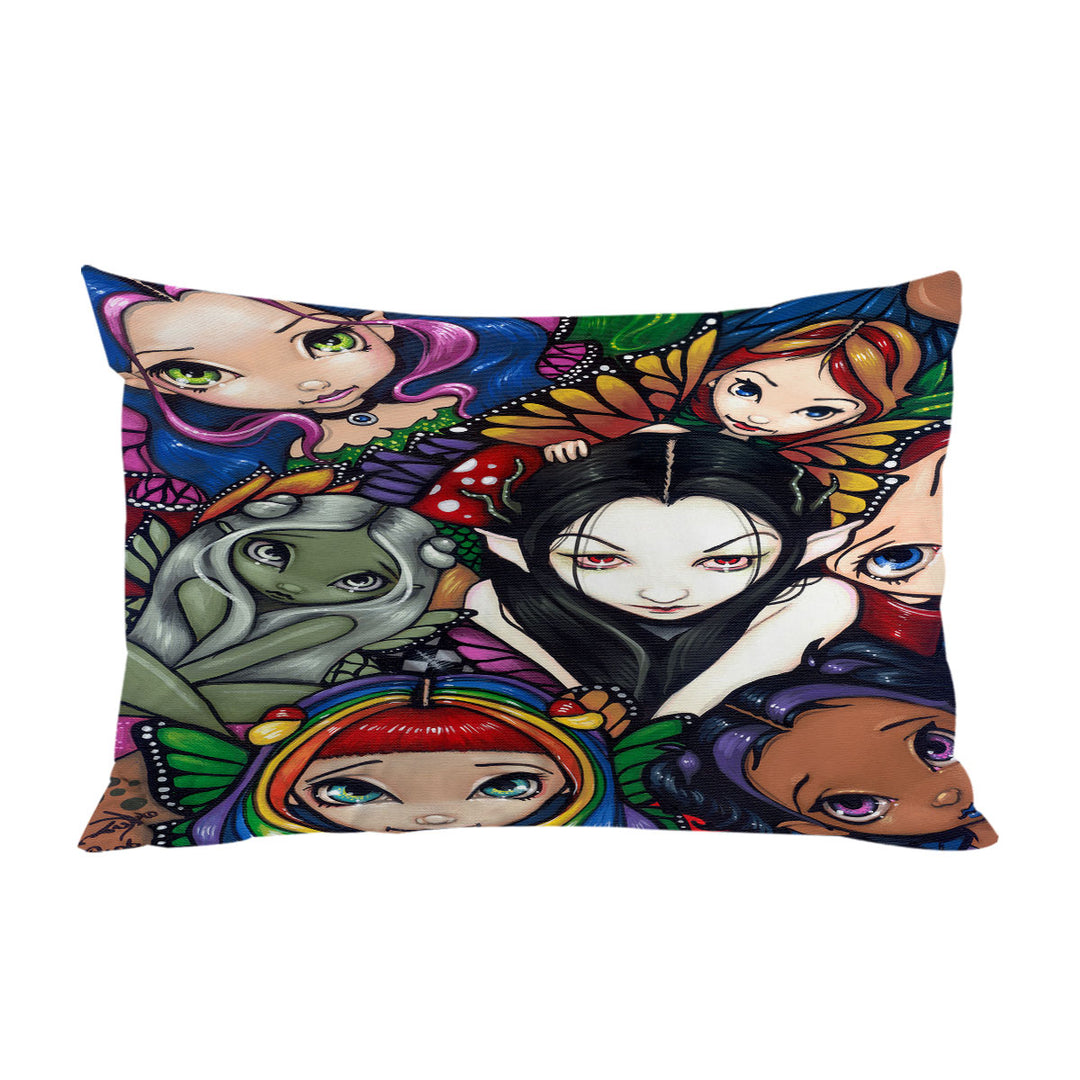 Pillow Case Covers with Multi Colored Fantasy Art Fairy Group Portrait