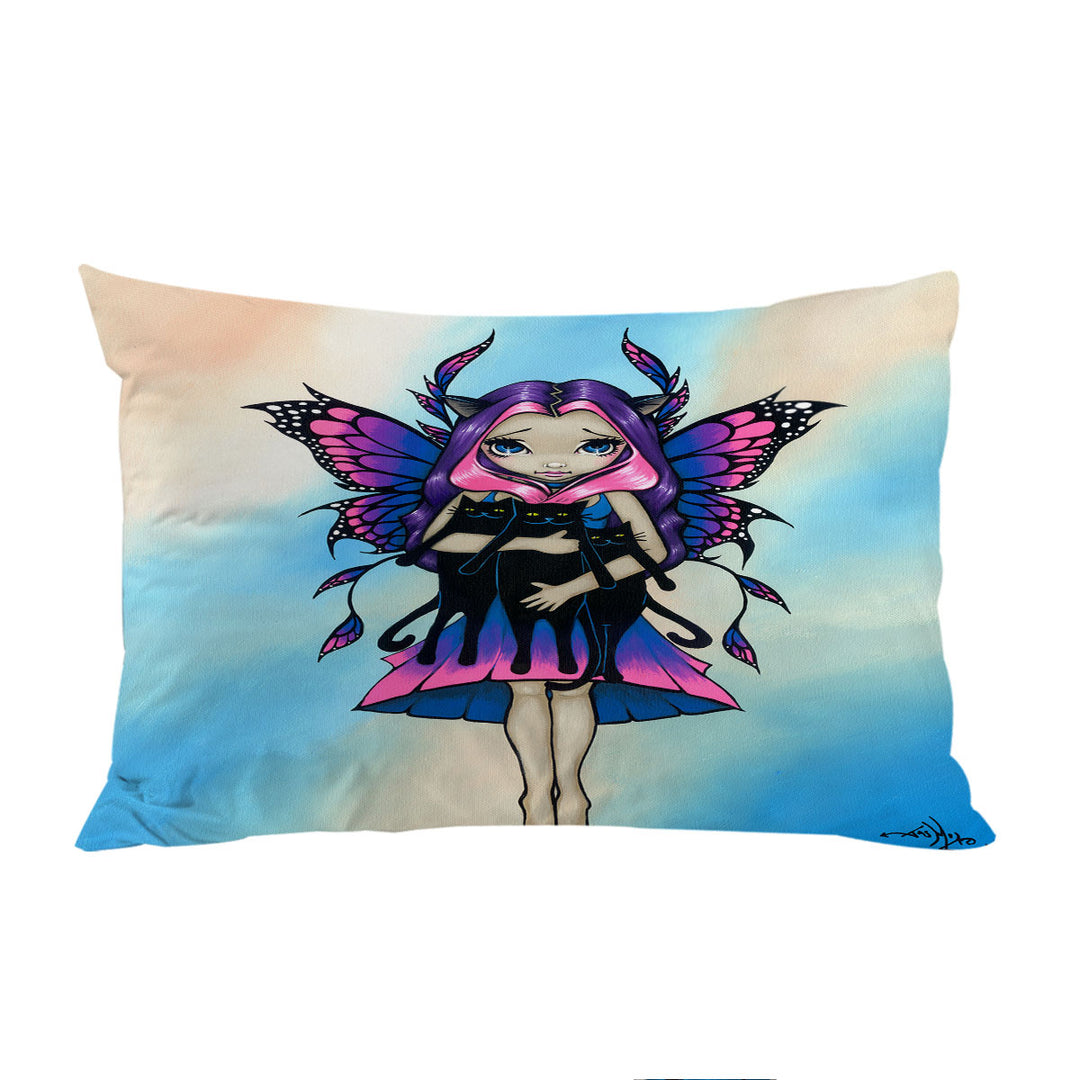 Pillow Case Covers with My Three Kitties Cute Fairy with Her Black Cats