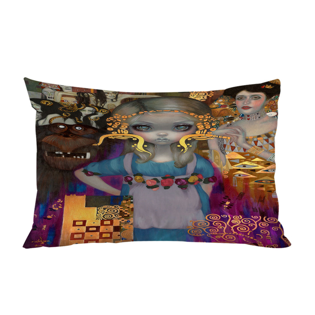 Pillow Case Covers with Painted Fantasy Art Alice in a Klimt Dream