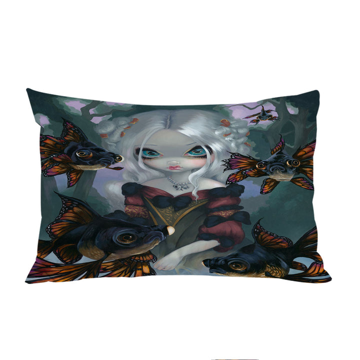 Pillow Case Covers with Pretty Girl and the Black Moor Goldfish Butterfly