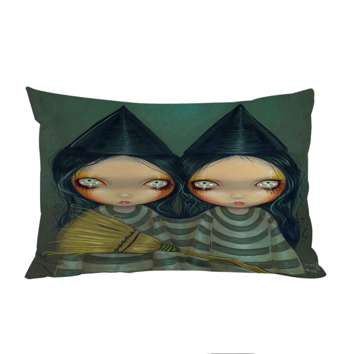 Pillow Case Covers with Spooky Halloween Design Siamese Witch Twins