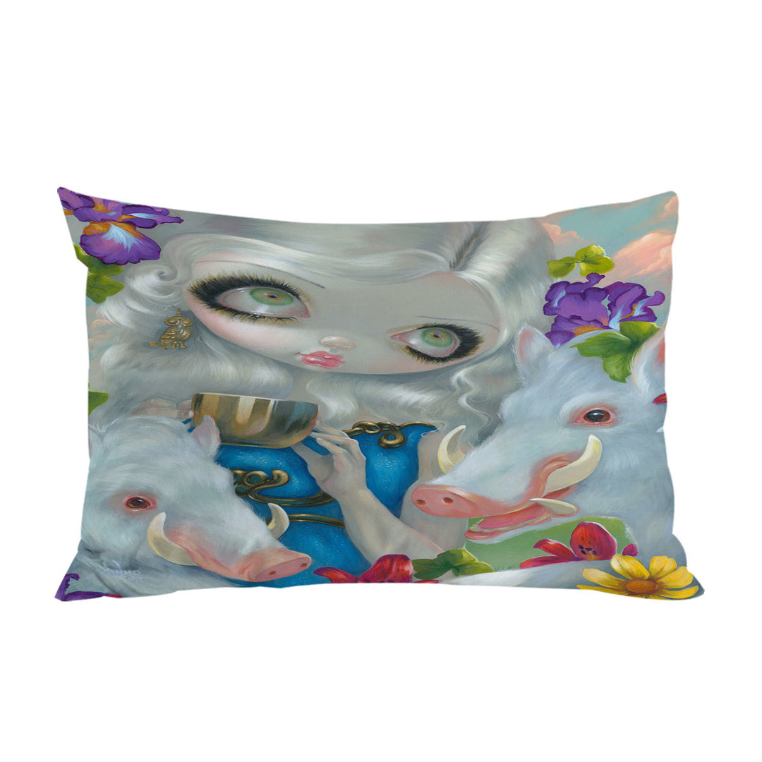 Pillow Case Covers with White Haired Beauty Circe and the Swine