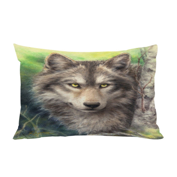 Pillow Case Covers with Wild Animals Art Grey Wolf Forest Watch