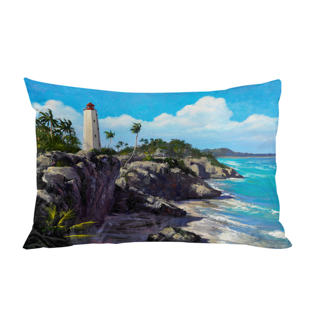 Pillow Cases with Art Painting Lighthouse Ocean Coastal Splendor