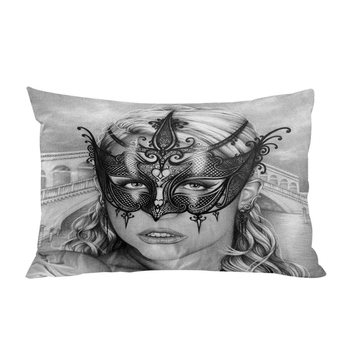 Pillow Cases with Artistic Pencil Drawing Venice Masked Woman