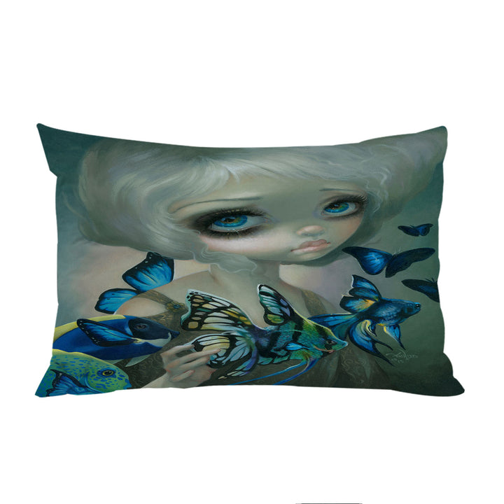 Pillow Cases with Beautiful Girl and the Blue Fish Butterflies