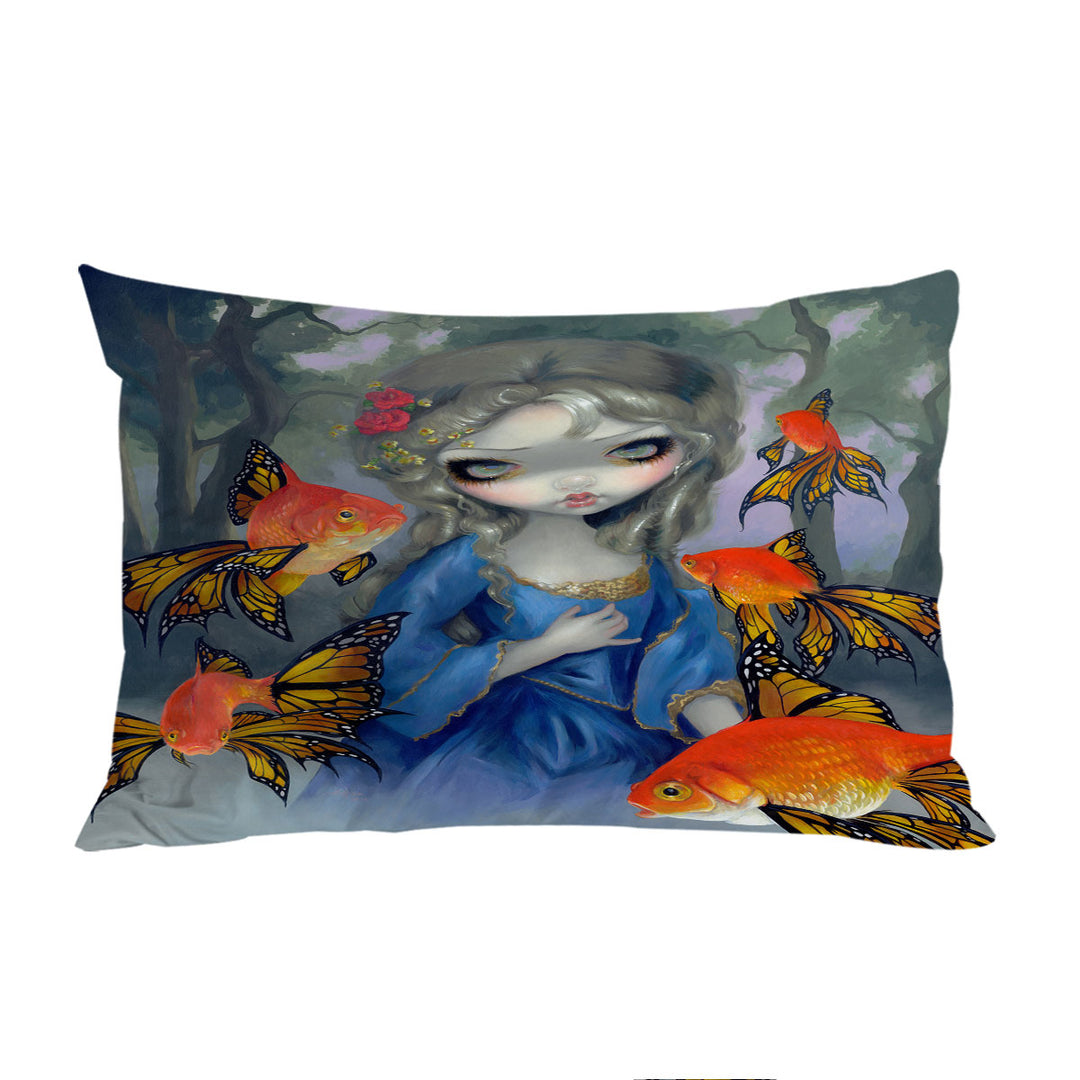 Pillow Cases with Beautiful Girl and the Goldfish Butterflies