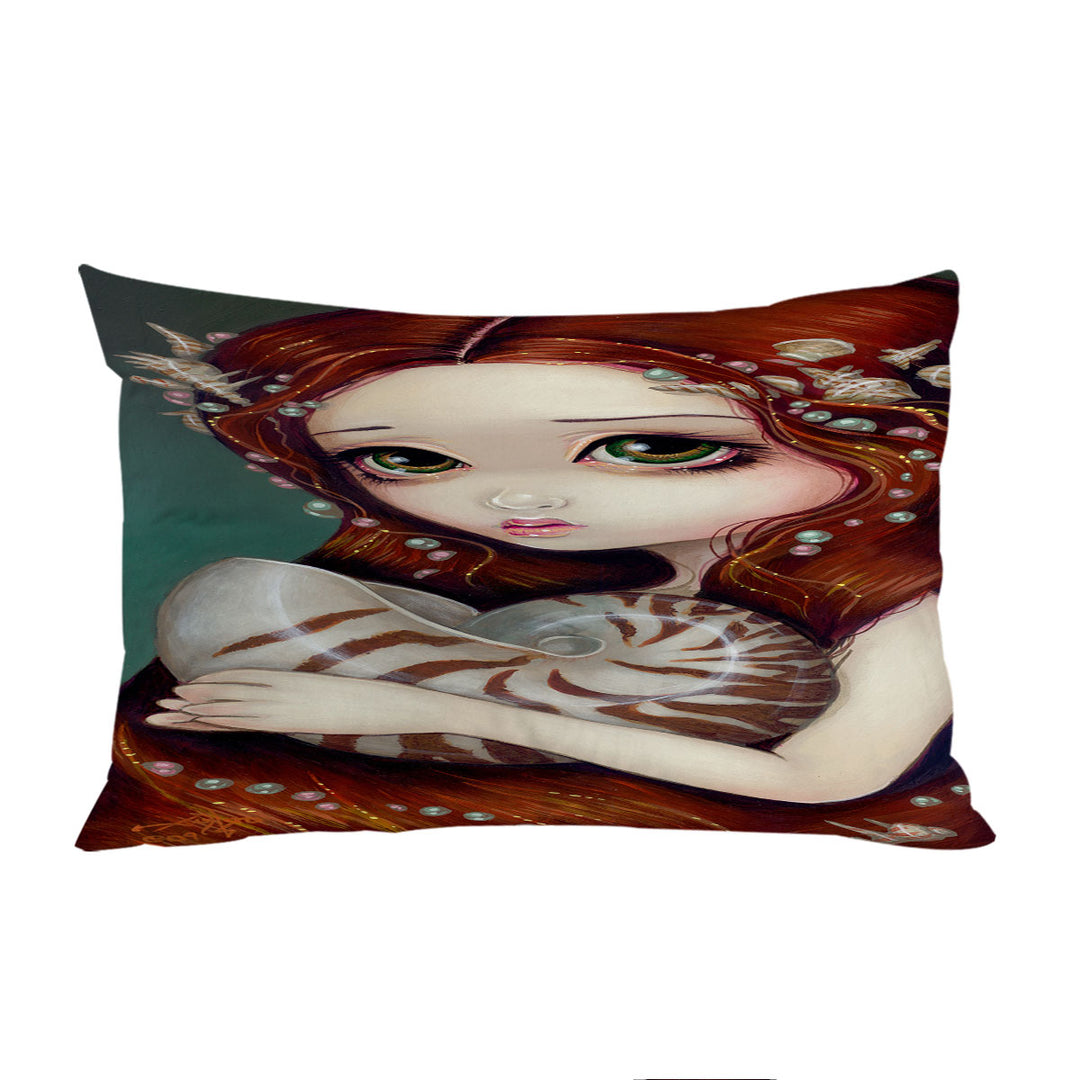 Pillow Cases with Big Eyed Beautiful Princess Girl and Nautilus Shell