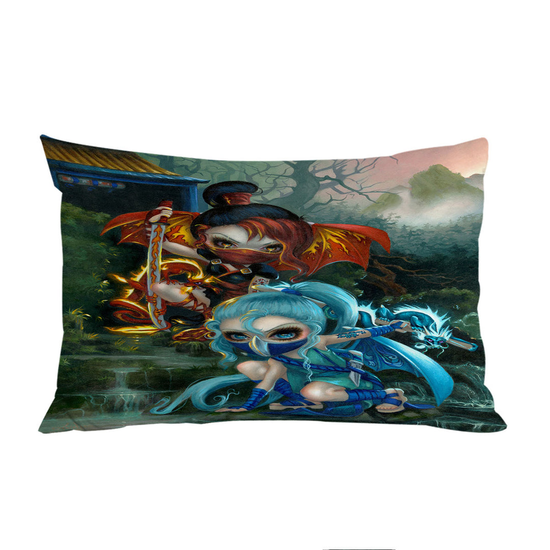 Pillow Cases with Cool Ninja Dragonlings Fire and Water Ninjas