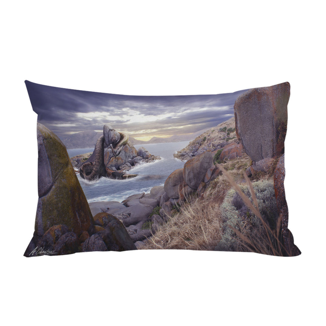 Pillow Cases with Cool Snake Dragon Monster on the Beach