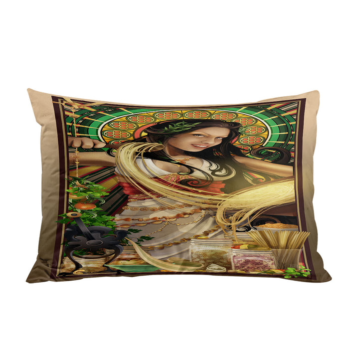 Pillow Cases with Cool Woman Art Goddess of Pasta