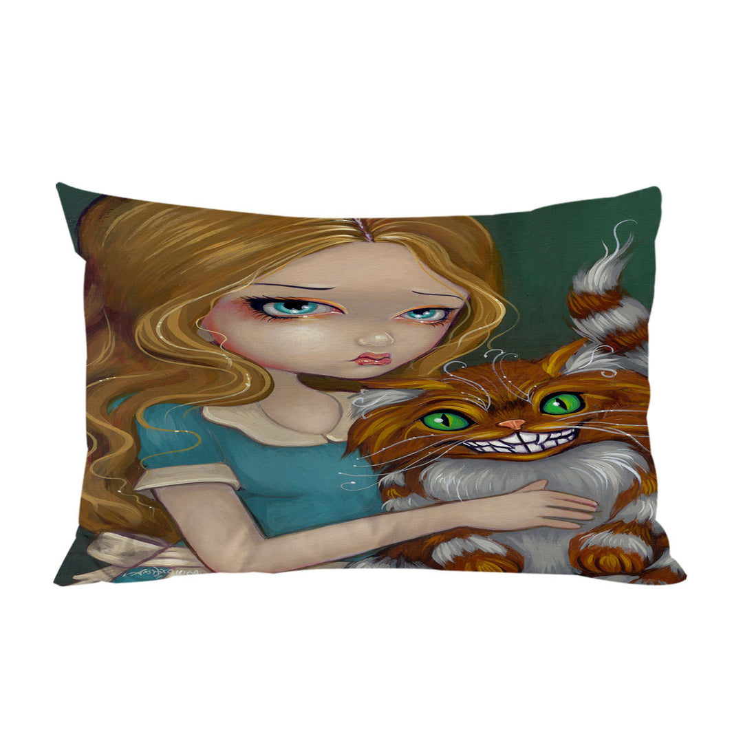 Pillow Cases with Cute Fantasy Art Alice Cuddling the Cheshire Cat