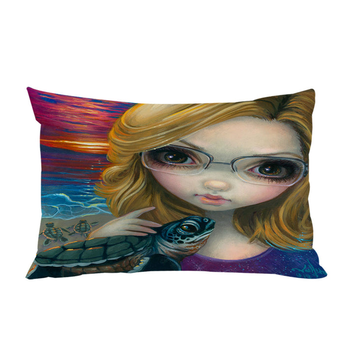 Pillow Cases with Faces of Faery _237 Glasses Girl and Sunset Turtles