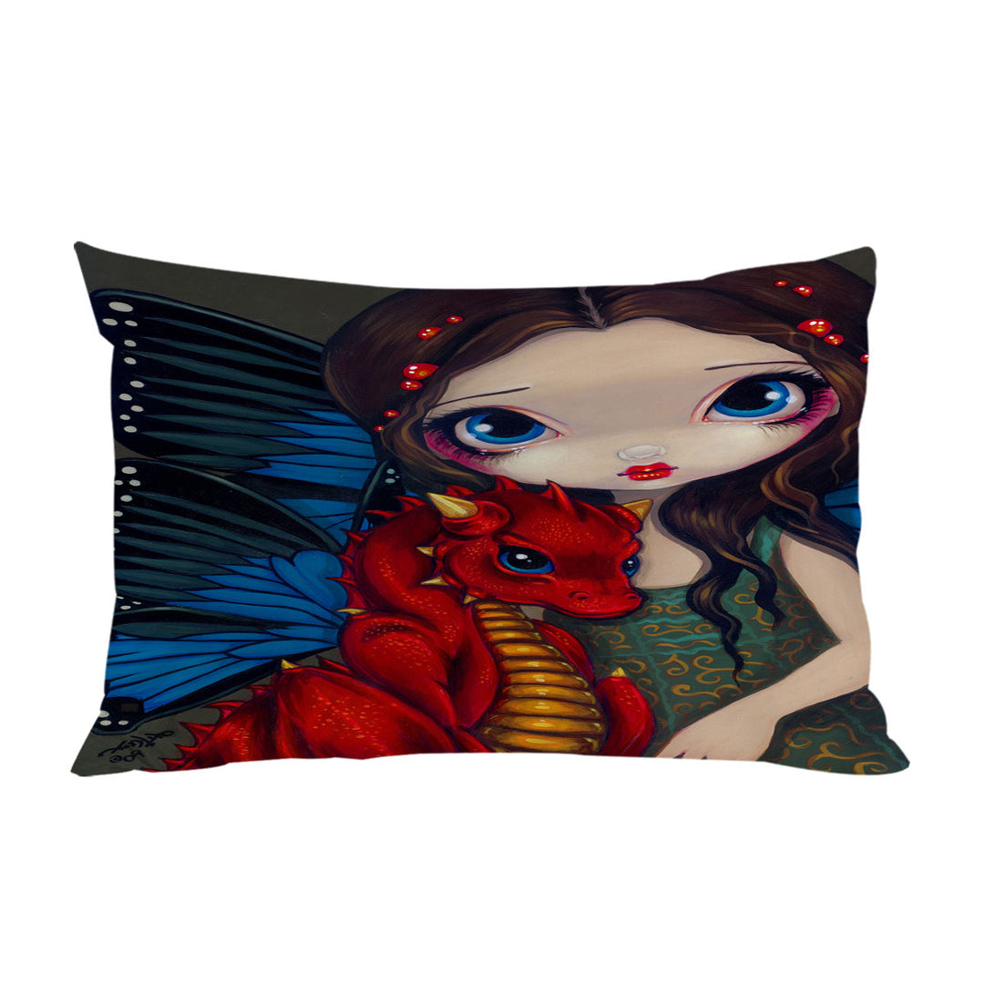 Pillow Cases with Fantasy Art Girl and Baby Red Dragon