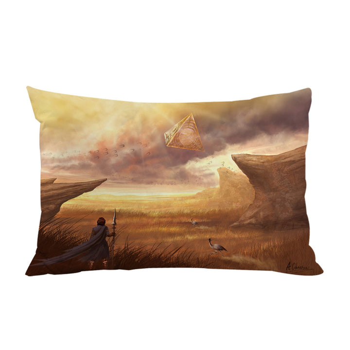 Pillow Cases with Fantasy Art Hovering Pyramid above Warrior