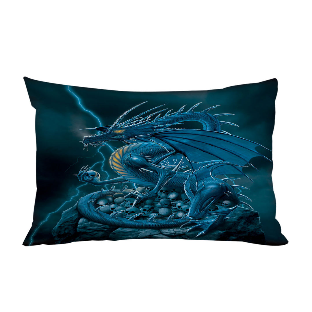 Pillow Cases with Fantasy Art Scary Human Skulls Blue Dragon