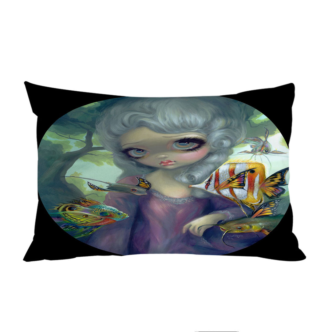 Pillow Cases with Fine Art Flying Fish Beautiful Girl and Winged Fish