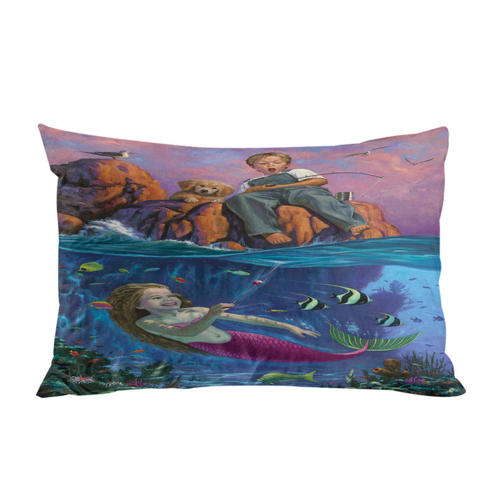 Pillow Cases with Fun Kids Design Catch of the Day Boy and Mermaid