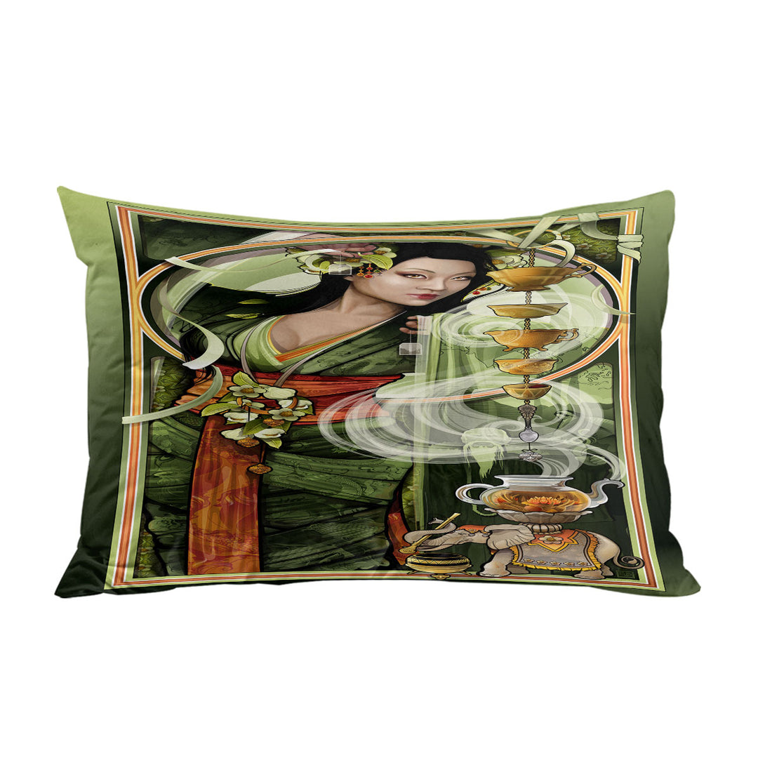 Pillow Cases with Goddess of Tea Beautiful Woman Art