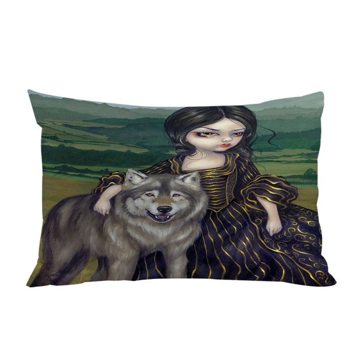 Pillow Cases with Loup Garou Fine Art Landscape Wolf and Lady