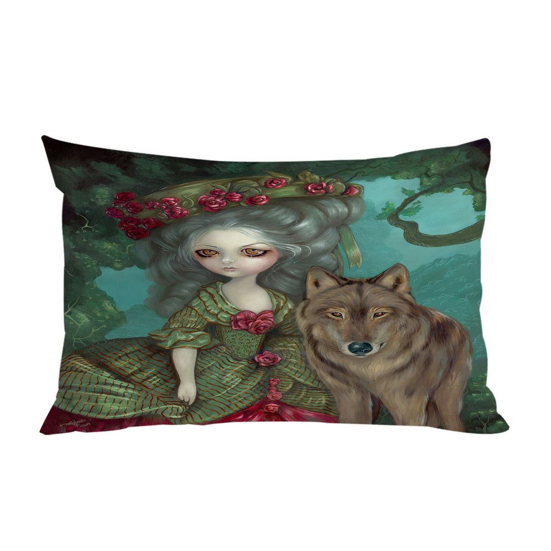 Pillow Cases with Loup Garou Forest Beautiful Girl and Her Wolf