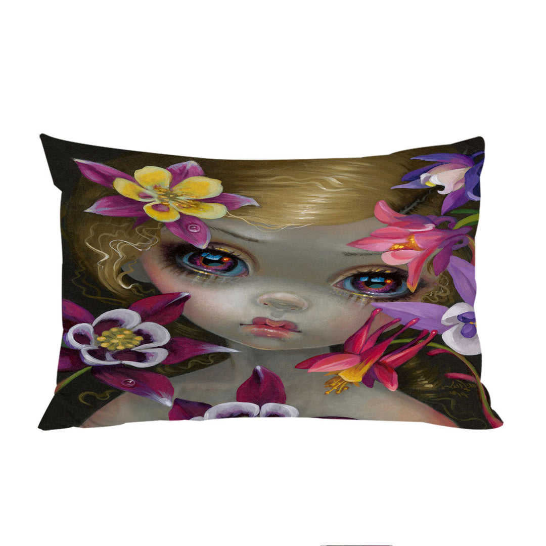 Pillow Cases with Poisonous Beauties Columbine Girl with Flowers