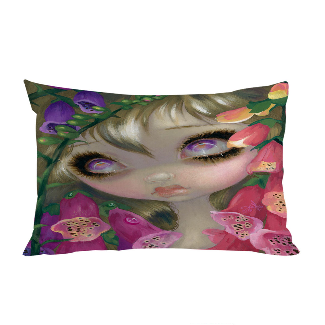 Pillow Cases with Poisonous Beauties Foxgloves Girl with Flowers