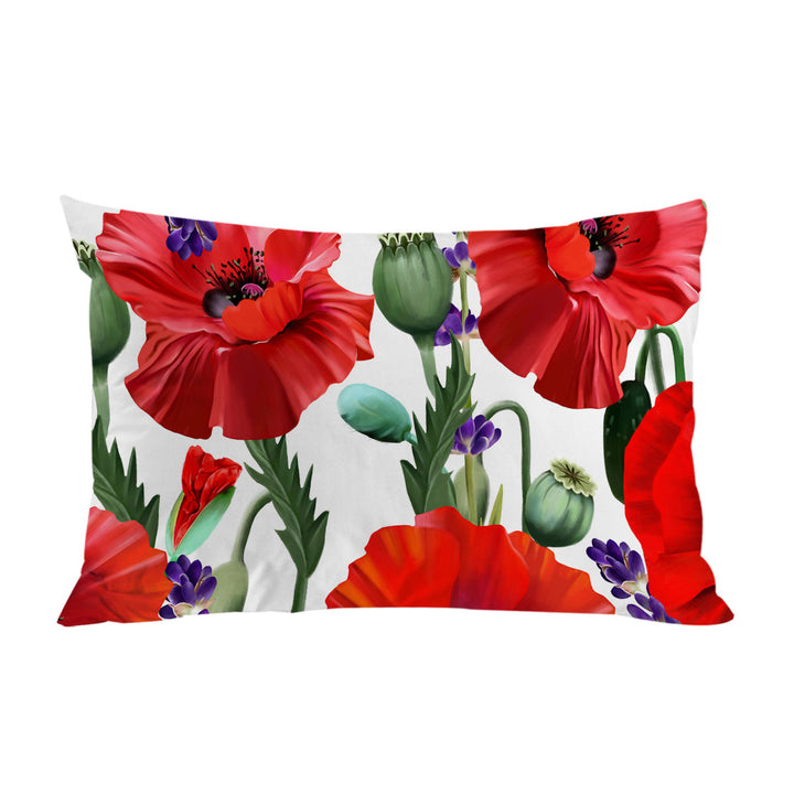 Pillow Cases with Purple Lavender and Red Poppy Flowers