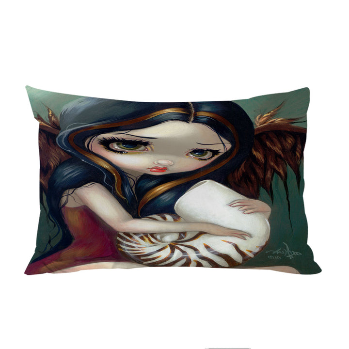 Pillow Cases with Sad Eyed Beautiful Girl Angel and Nautilus Shell