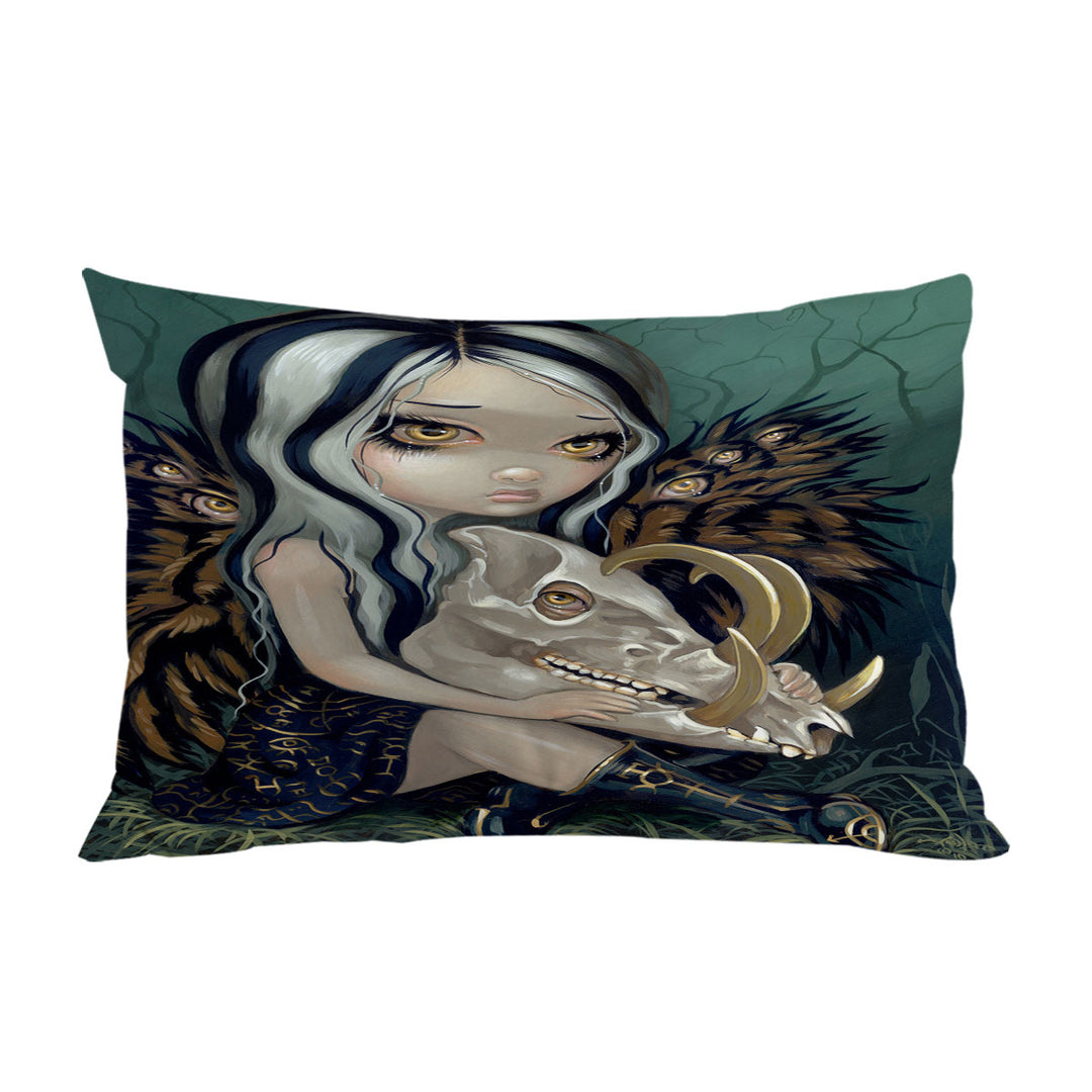 Pillow Cases with Scary Fantasy Art Girl and Babirusa Skull