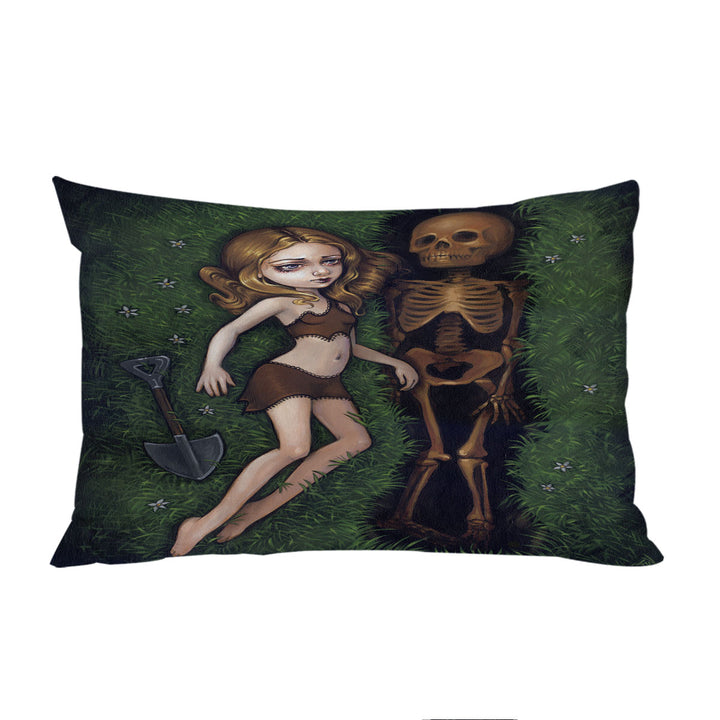 Pillow Cases with Shallow Grave Melancholy Crying Girl and Skeleton