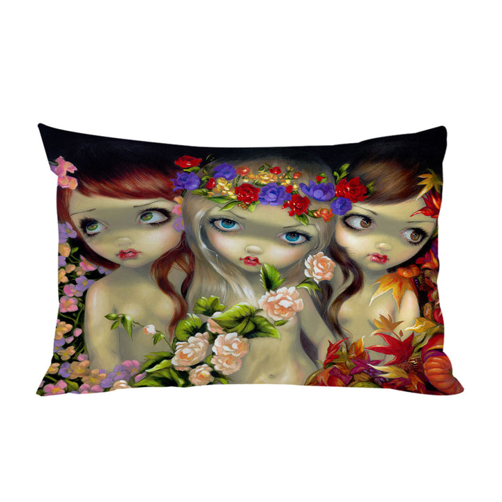 Pillow Cases with The Three Graces Beautiful Nymph Girls and Flowers