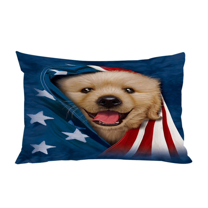 Pillow Cases with USA Flag Cute Golden Labrador Puppy