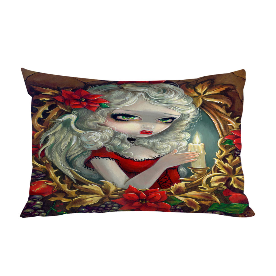 Pillow Cases with White Haired Beautiful Girl Christmas Candle