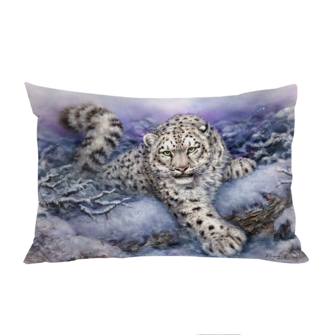 Pillow Cases with Wildlife Drawings Snow Forest White Leopard