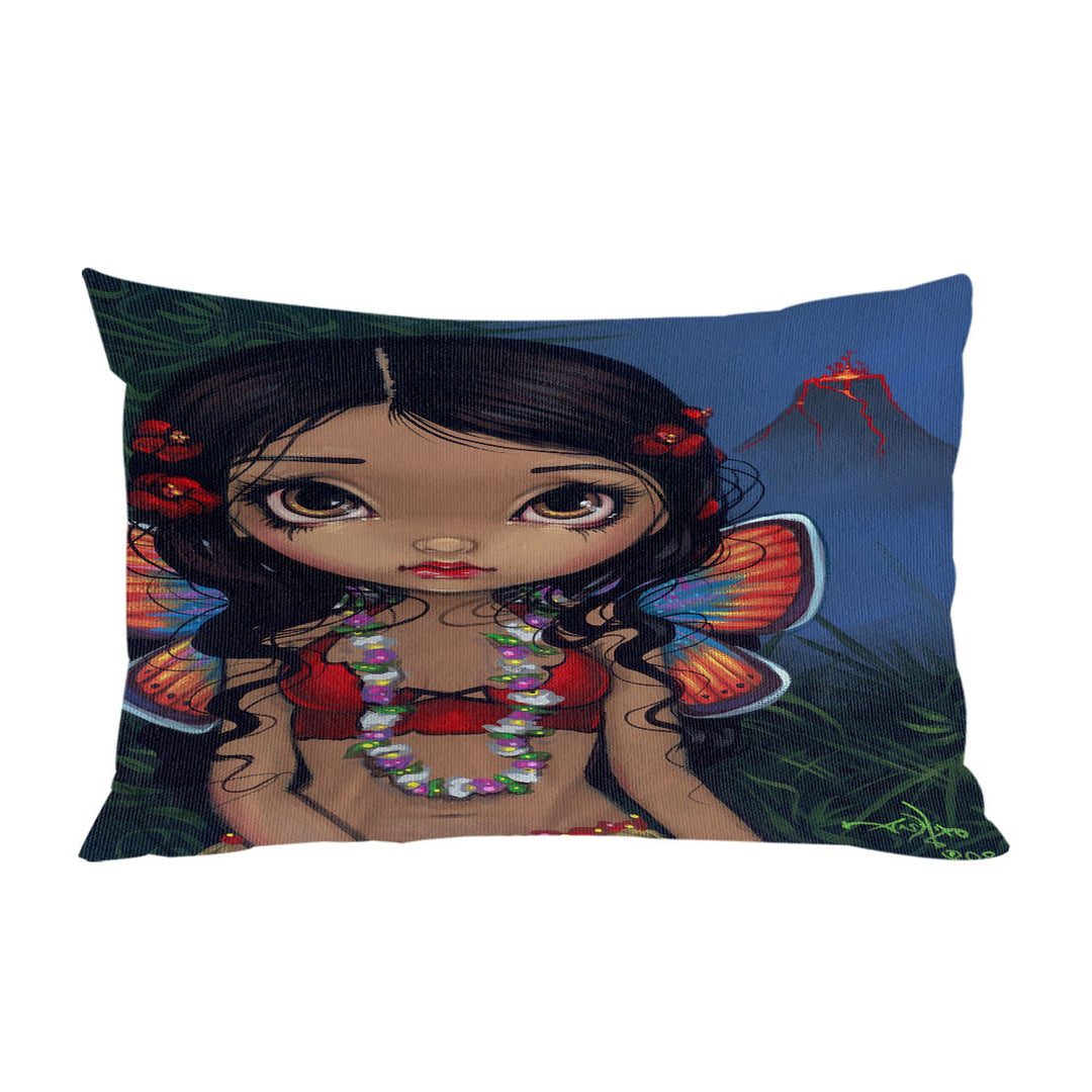 Pillow Cases with Winged Tiki Hula Girl Hawaiian Volcano Fairy