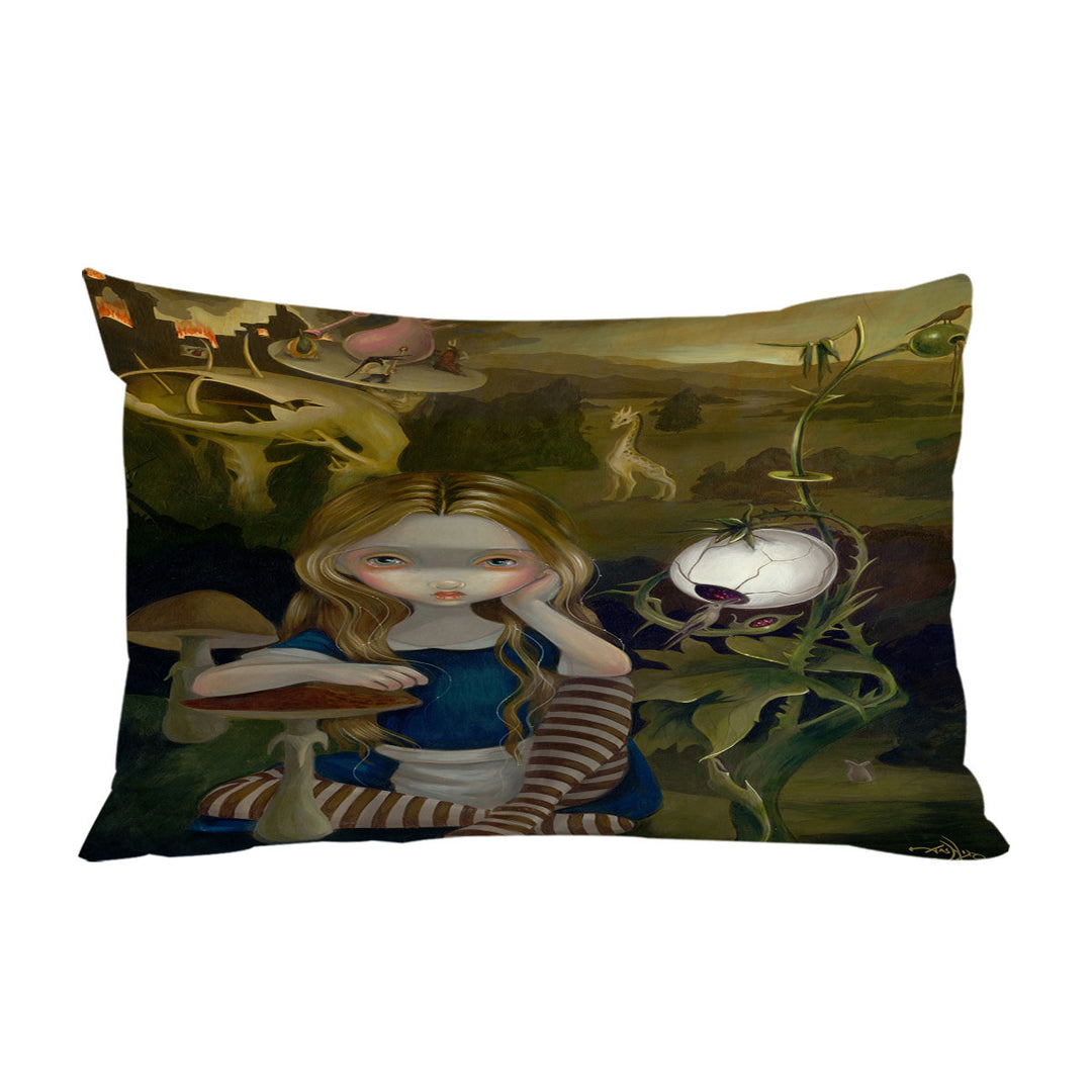 Pillowcase with Alice in a Bosch Landscape