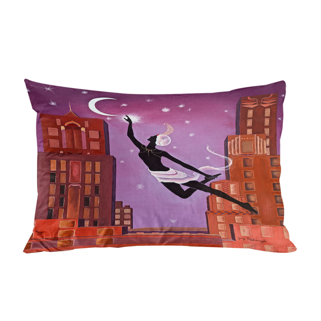 Pillowcase with Art Deco Gliding Night City Dancing Painting