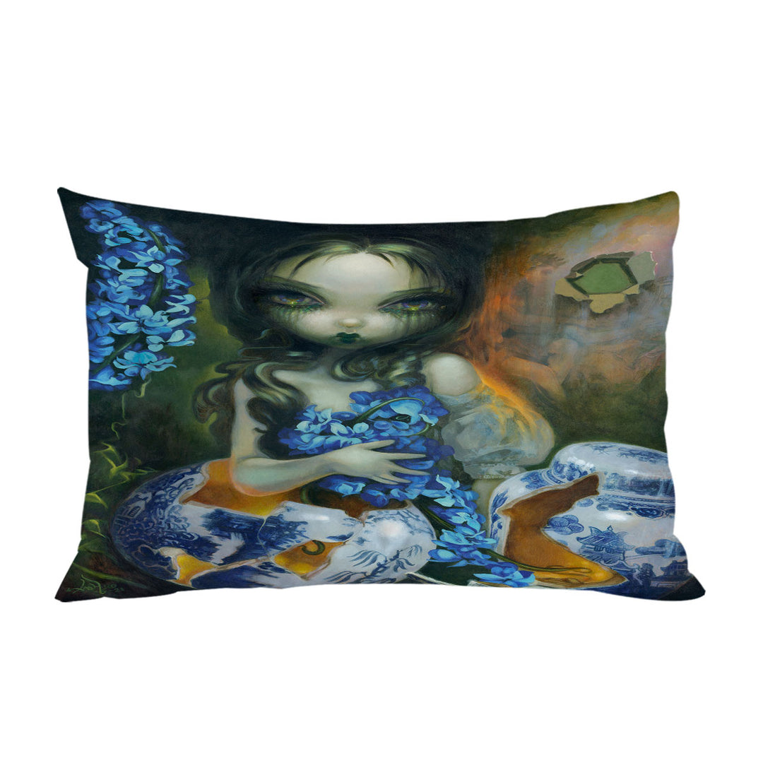 Pillowcase with Art Painting Woman with Hyacinth Blue Flowers