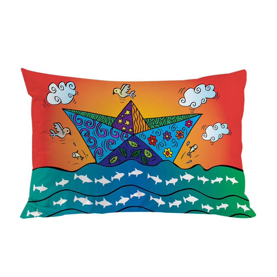 Pillowcase with Artistic Multi Colored Origami Boat