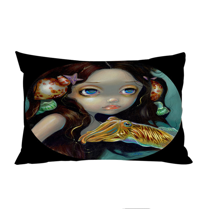 Pillowcase with Beautiful Girl Sea Nymph with Cuttlefish