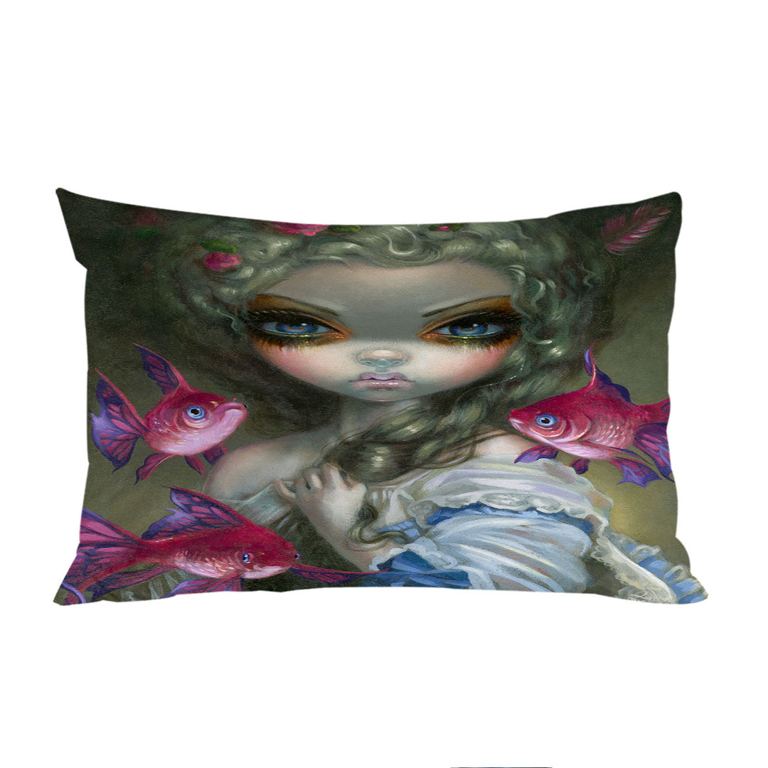 Pillowcase with Beautiful Girl and the Pink Fish Butterflies