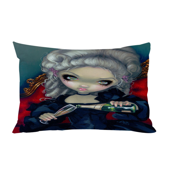 Pillowcase with Big Eyed Beauty Gothic Maiden Have Some Champagne