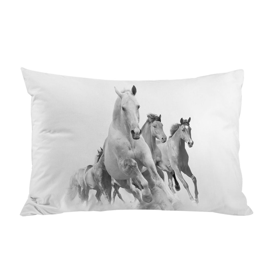 Pillowcase with Black and White Running Horses