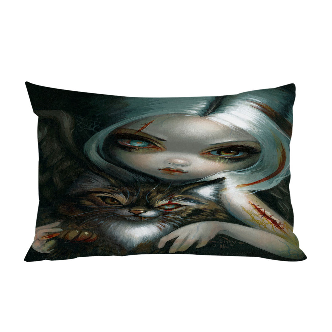 Pillowcase with Cool Scary Art Zombie Kitty and Pretty Zombie Girl