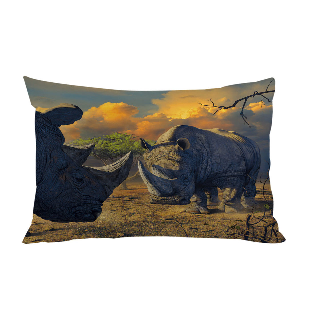 Pillowcase with Cool Wildlife Animals Art Rhino Stand Off