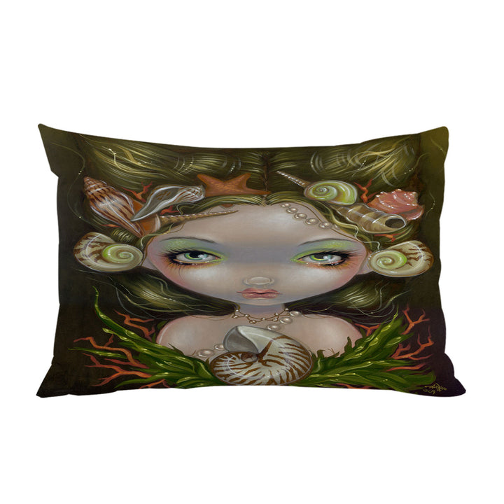 Pillowcase with Crown of Shells Beautiful Maiden Mermaid Princess