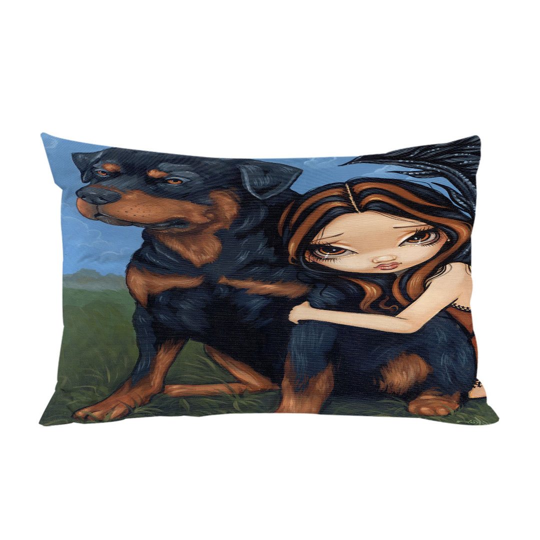 Pillowcase with Cute Fairy with a Rottweiler Dog